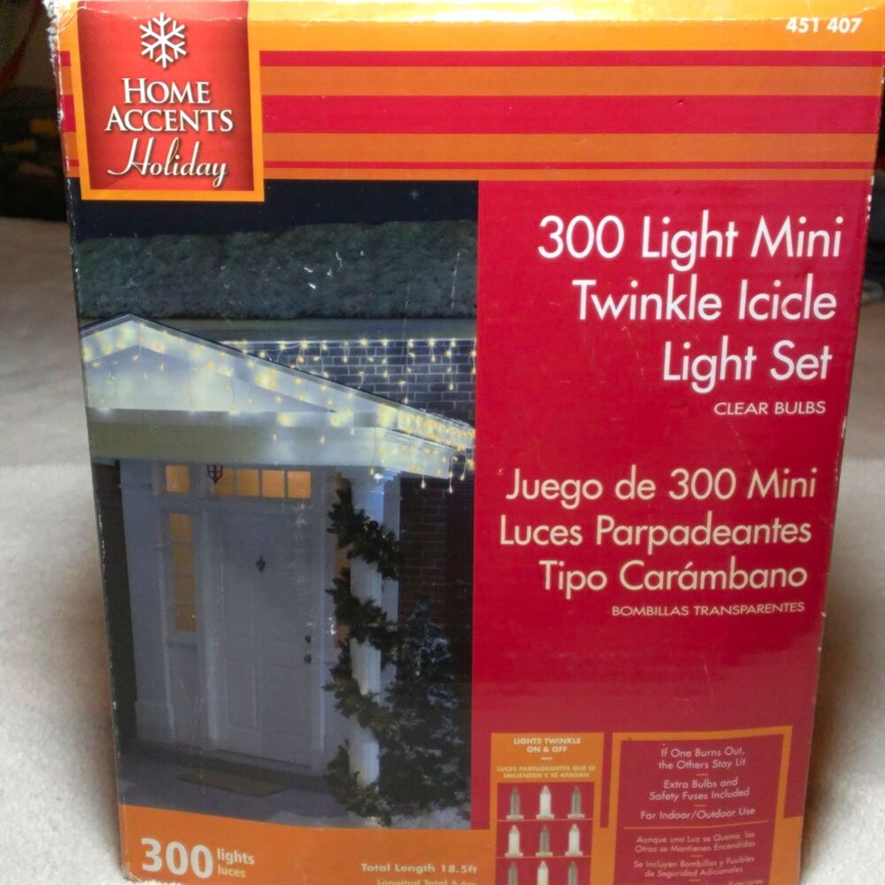 Home Accents Holiday 300 Clear Twinkle Icicle Lights Incandescent UL White NIB